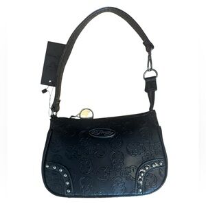 Ed Hardy Black Skull Embossed Shoulder Bag